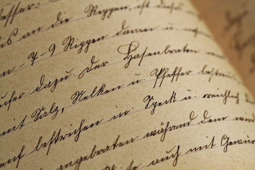 Close-up of vintage handwriting on antique aged paper with sepia tones.